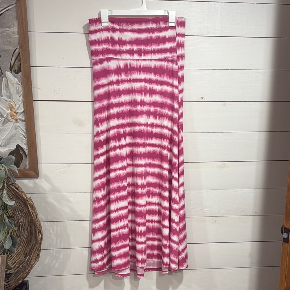 Pink and White Tie Dye A-Line Maxi Skirt